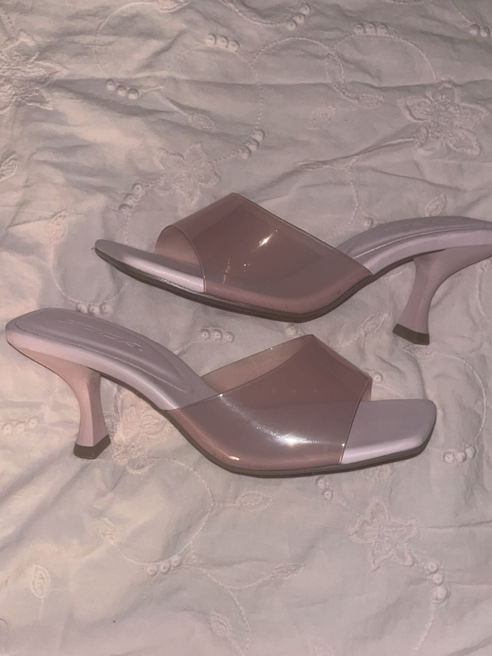 Women's Baby Pink Clear Slide Kitten-Heel Sandals